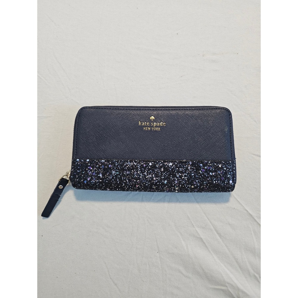 Kate Spade Navy‎ Blue Saffiano Leather Greta Glitter Continental Full Zip Wallet